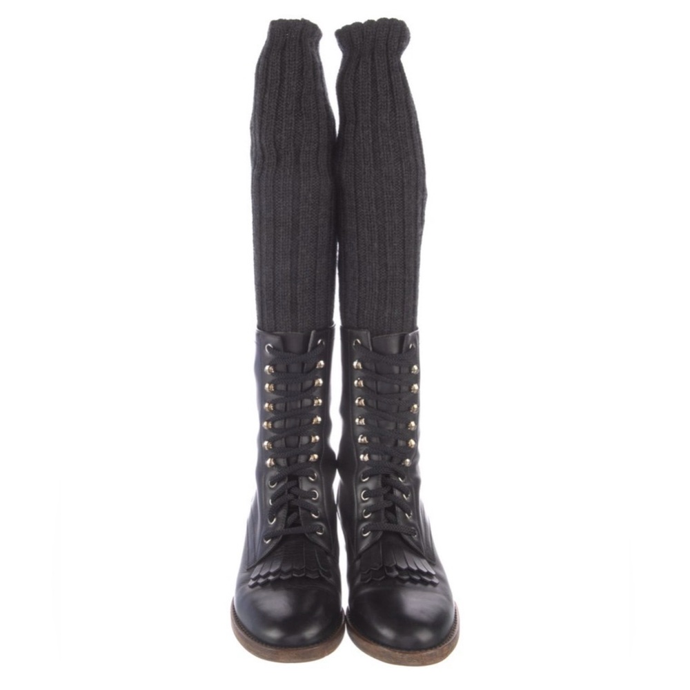 Chanel combat lace up knit sock boots size 38 - Picture 7 of 16